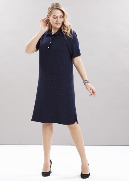 Lacivert Beyaz Çizgili Büyük Beden Gömlek Elbise