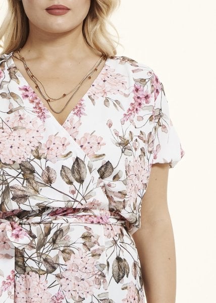 Kruvaze Çiçekli Krep Büyük Beden Elbise